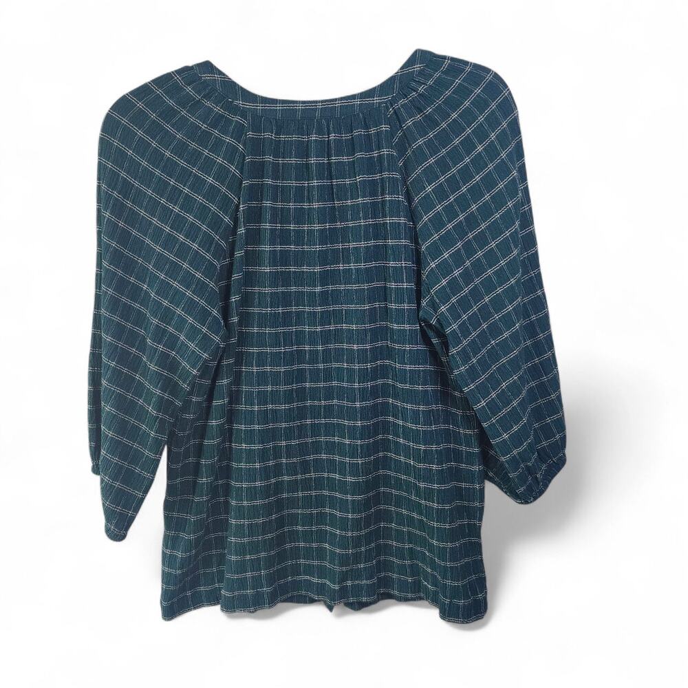 J Jill Blouse Green Plaid Button Front Relaxed Fit 3/4 Sleeve Top Womens Small - Picture 13 of 13